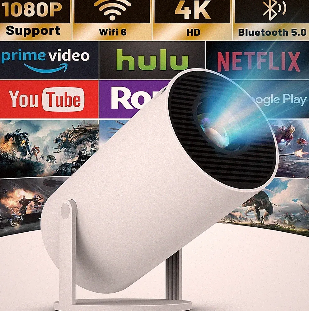 Mini Beamer mit WIFI 6 und Bluetooth, 4K 1080P Unterstützung Tragbarer Projektor