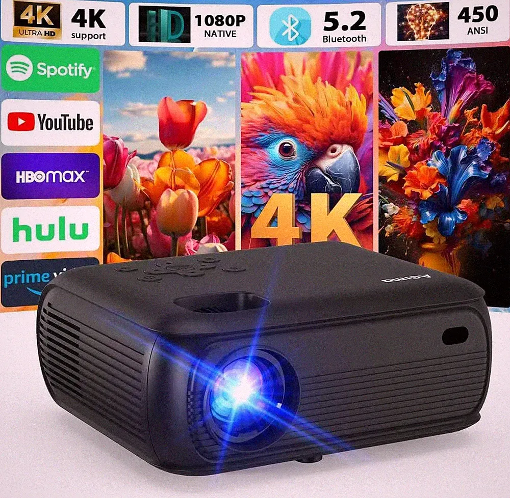 Mini Beamer Mit WLAN Und Bluetooth, 1080P Native, 4K-Unterstützung, Premium-Laut