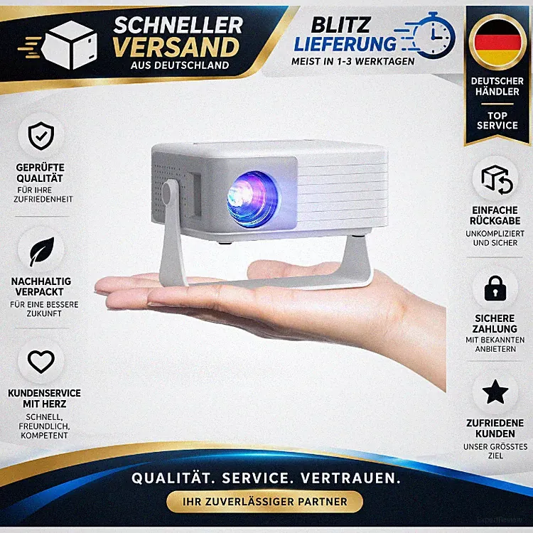 Mini Beamer O1 Tragbar 360 Drehbar 16000 Lumen HDMI USB Schwarz 720P 1080P 2026