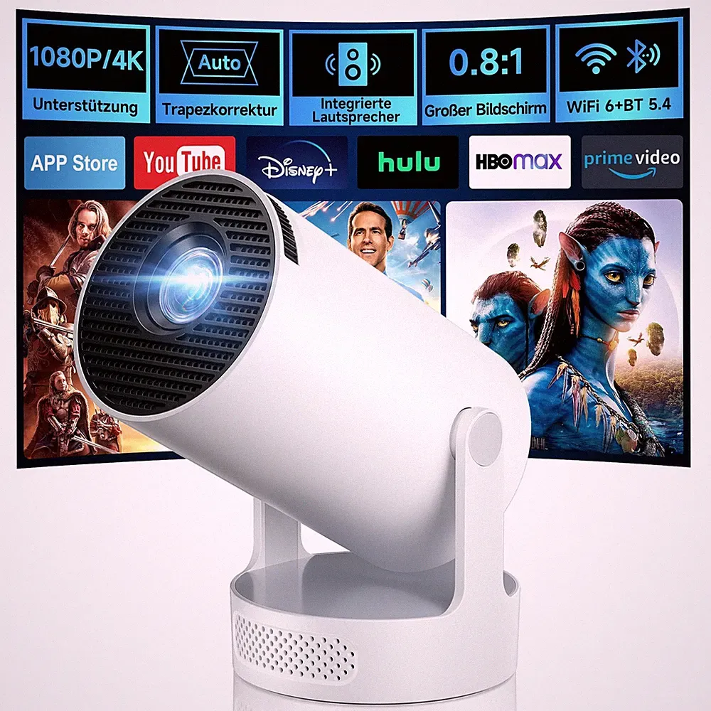 Mini Beamer, Philoent Smart Projektor 4K 1080P, Ultrakurzer Überwurf, 86 Zoll