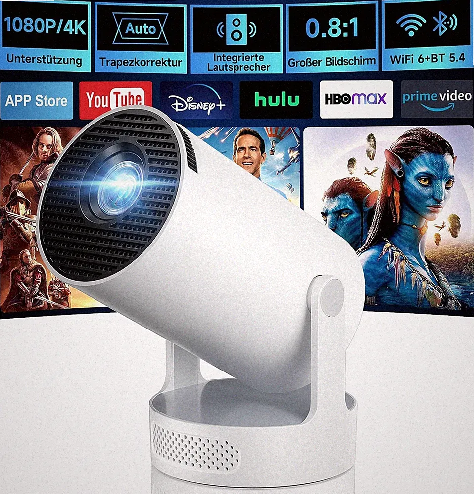 Mini Beamer Philoent Smart Projektor 4K WiFi 6 Bluetooth 5.4 Auto Screen Tra