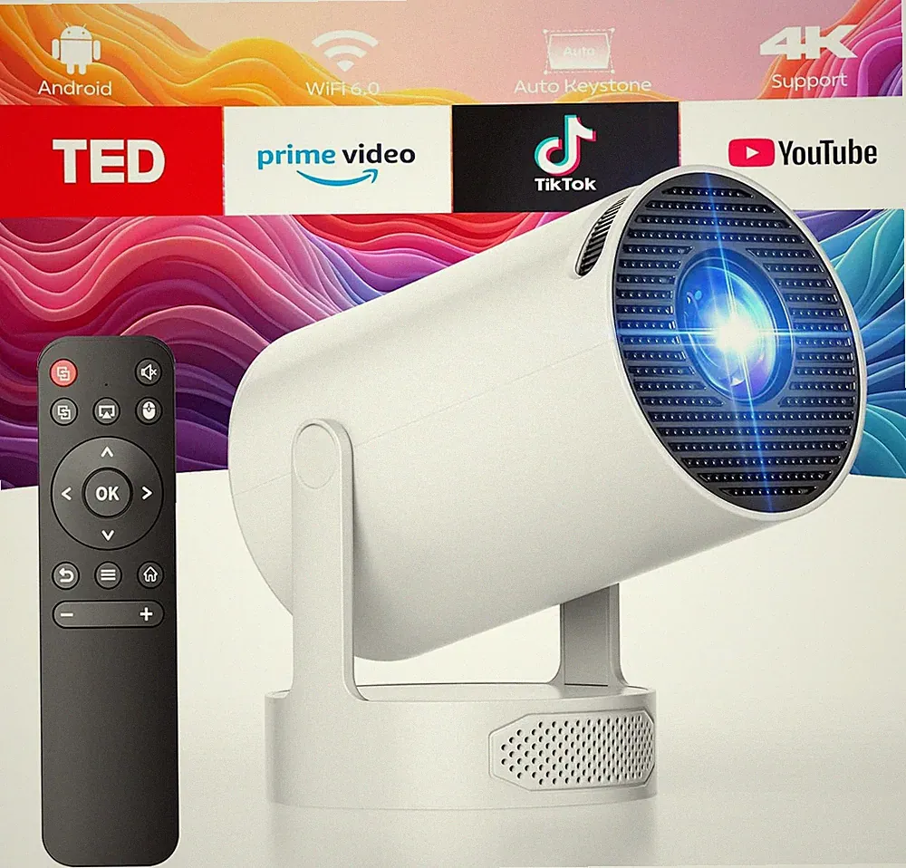 Mini Beamer Projektor 1080P 4K Mit Lautsprecher, Wifi 6 Bluetooth 5.0, 220° Rota