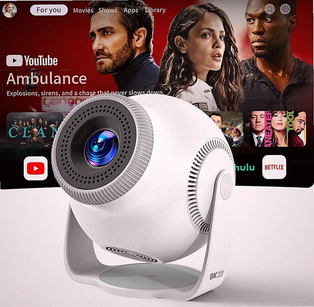 Mini Beamer Projektor 1080P Full HD 480 ANSI Android 14 WiFi 6 180° Drehbar