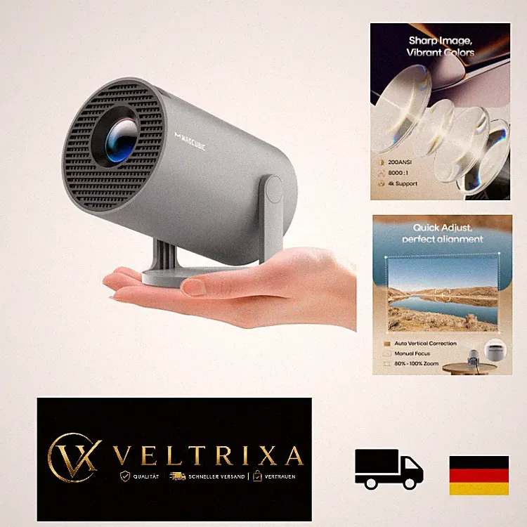 Mini Beamer Projektor 4K Bluetooth 5 WLAN 6 für 40-200 Zoll Bildschirm, 720P