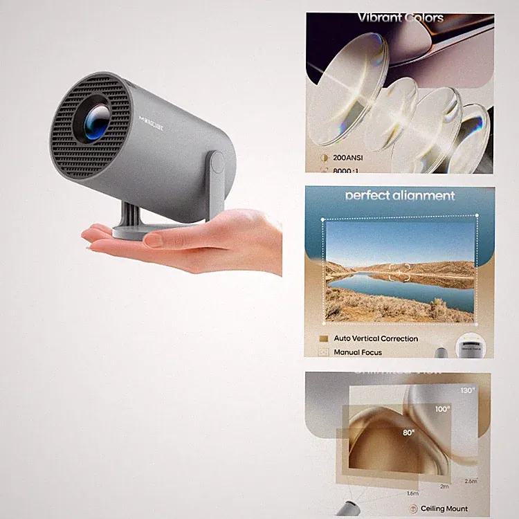 Mini Beamer Projektor 4K Smart Projektor mit Wifi 6 BT 5.0 200 ANSI 1080p 40-200