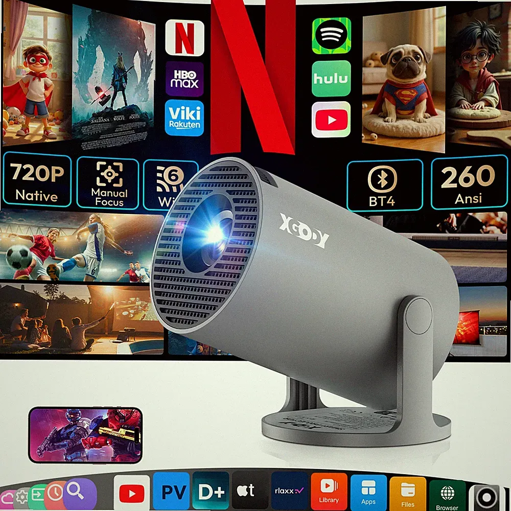Mini Beamer Projektor 4K UHD WiFi Bluetooth Tragbar Android TV Heimkino HDMI USB