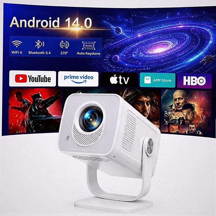 Mini Beamer Projektor tragbar 4K WLAN Bluetooth 270 Dreh HDMI 10000 lm Weiß