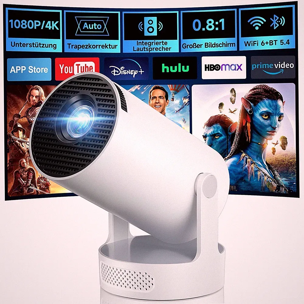 Mini Beamer Unterstützt 4K 1080P, Projektor Tragbarer Mit Wifi 6 Und Bluetooth 5