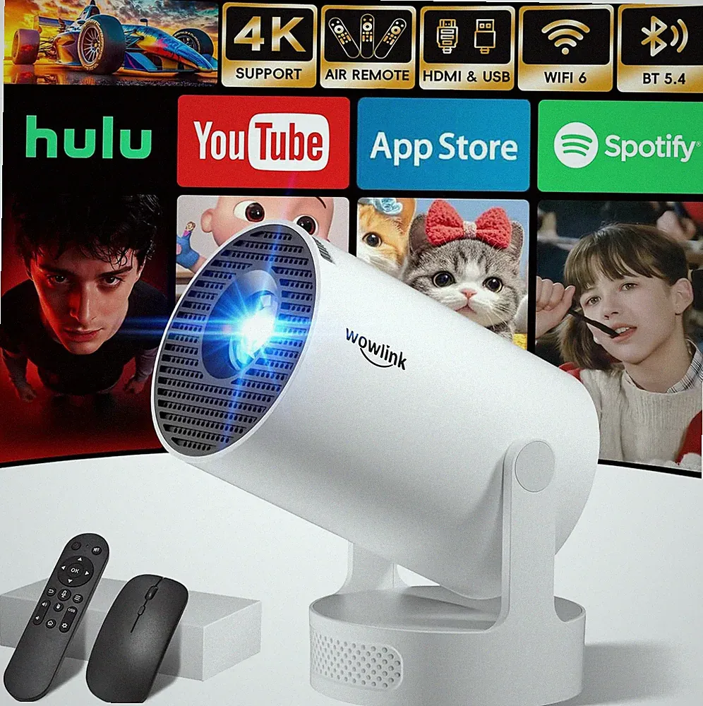 Mini Beamer Unterstützt 4K 1080P, Projektor Tragbarer Mit Wifi 6 Und Bluetooth 5