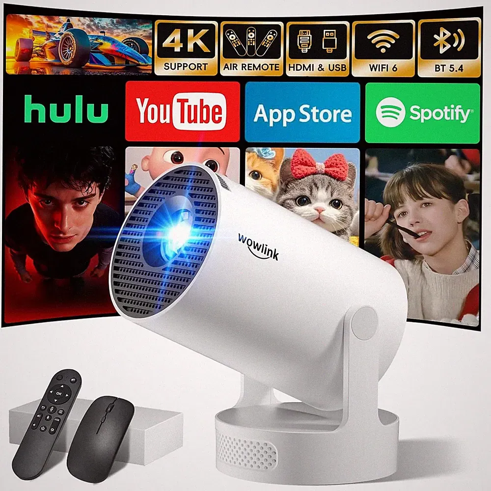 Mini Beamer Unterstützt 4K 1080P, Projektor Tragbarer mit WiFi 6 und Bluetooth