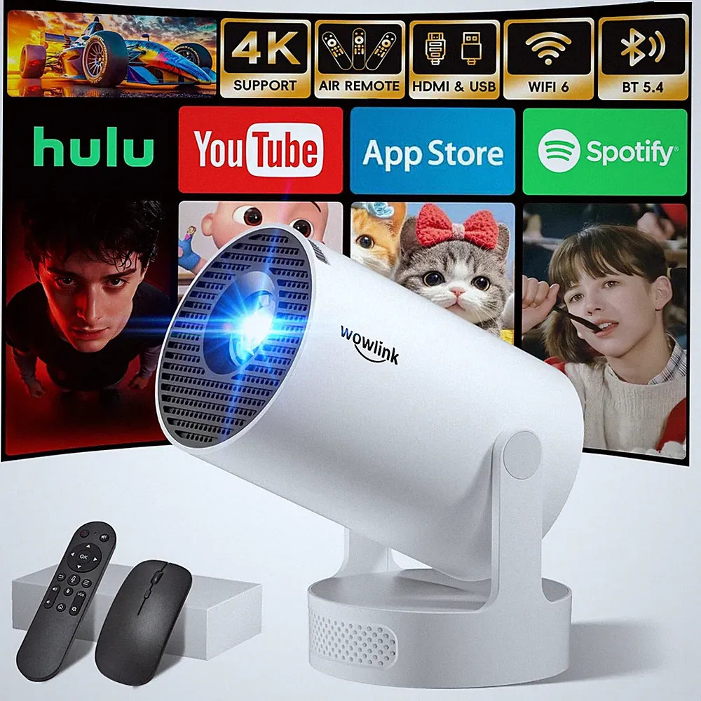 Mini Beamer Unterstützt 4K 1080P, Projektor Tragbarer mit WiFi 6 und Weiß
