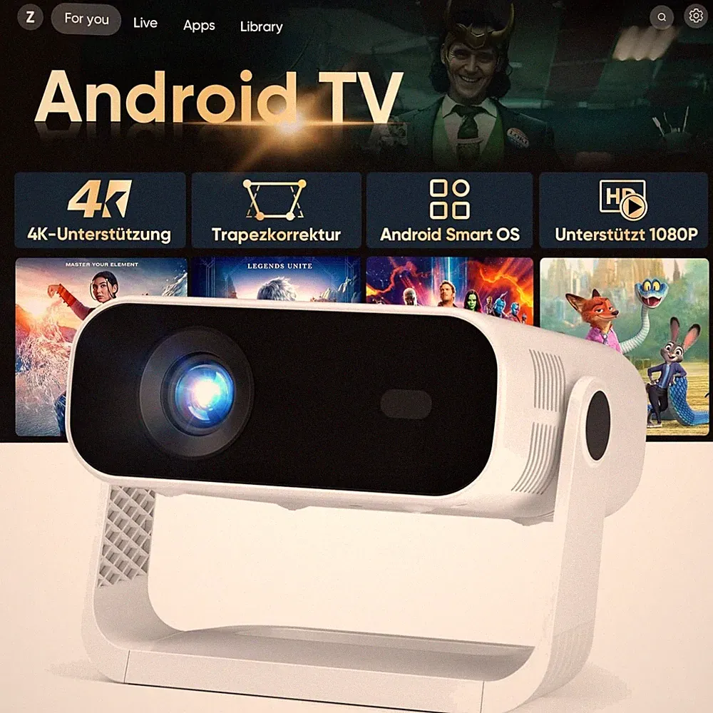 Mini Beamer WiFi 6 Bluetooth 5.2 1080p 4K Android 14 Heimkino Projektor