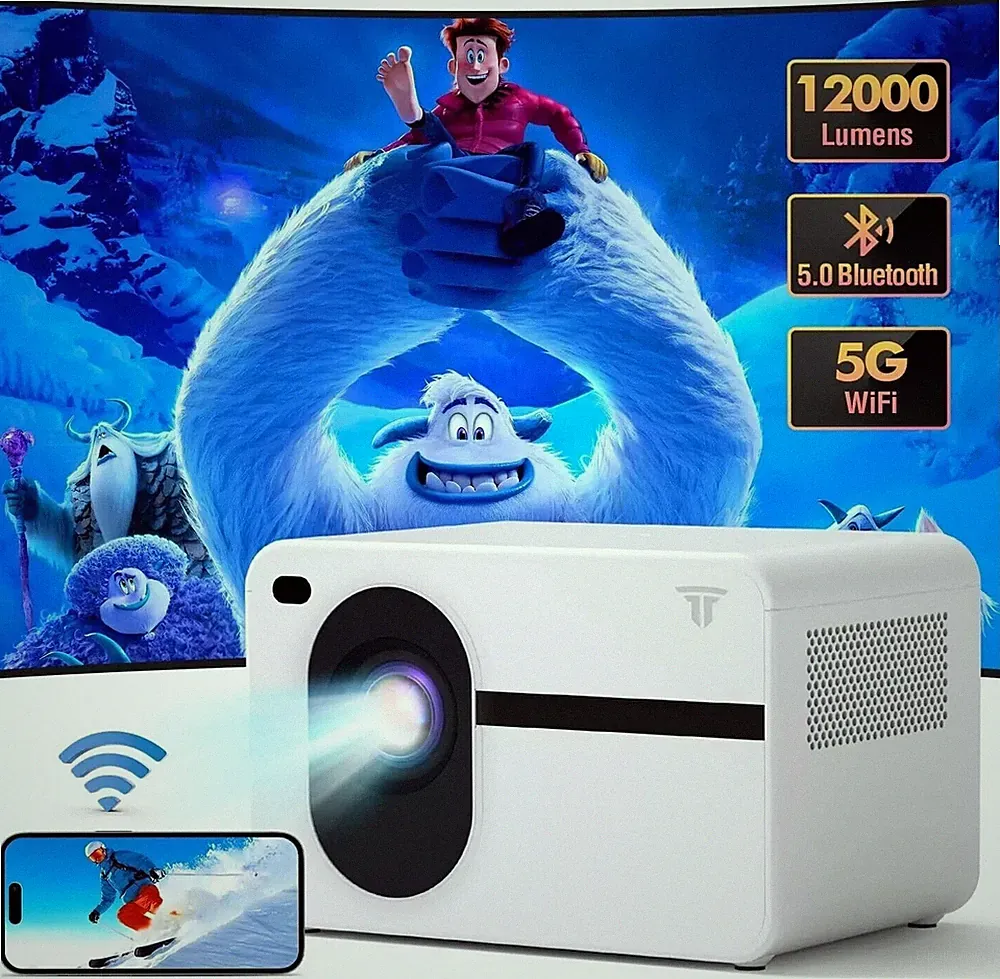 Mini Beamer WiFi Bluetooth Portable Beamer mit Fernbedienung Native 1080P Full