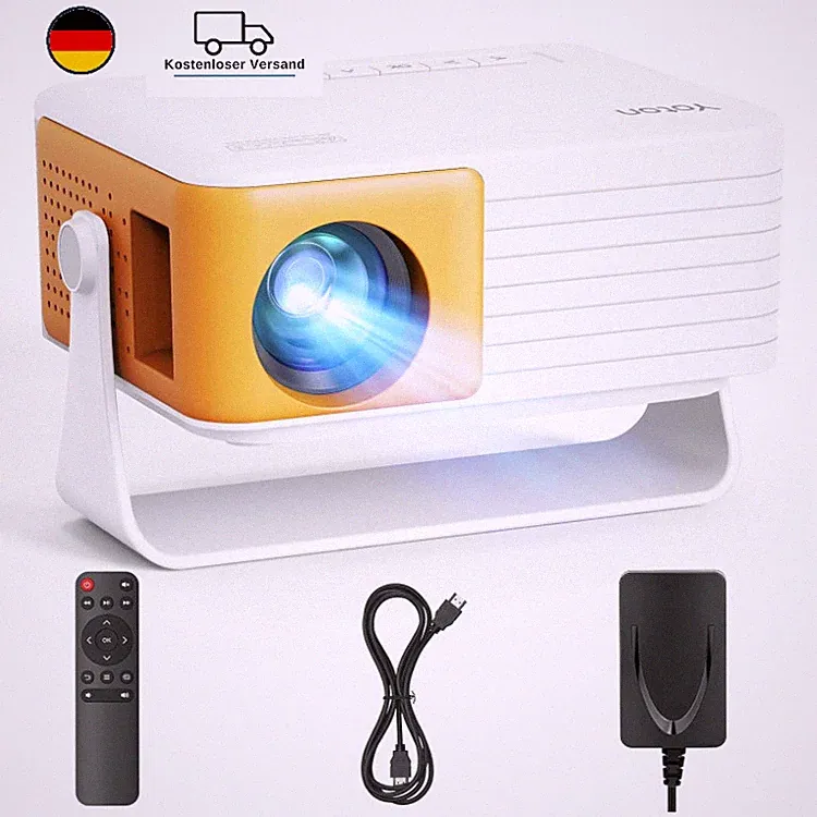 Mini Beamer Y3 1080p tragbar mit 180 Drehung und Auto Keystone, Gelb, 15000