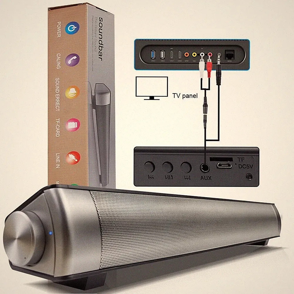 Mini Bluetooth Soundbar Subwoofer für Handy/Tablet/Projektor/TV Lautsprecher USB