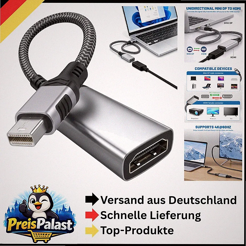 Mini DisplayPort auf HDMI Adapter 4K 30Hz unidirektional für MacBook Pro iMac...