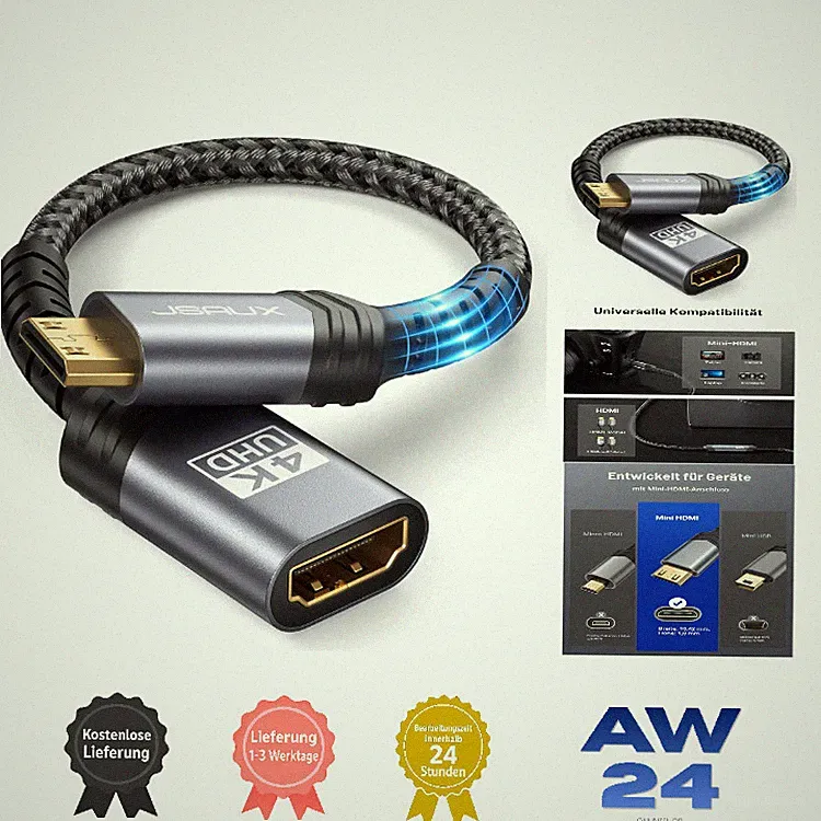 Mini HDMI auf HDMI Adapter 4K 60Hz HDR 18Gbps für DSLR Laptop Tablet Grau 1 Pack