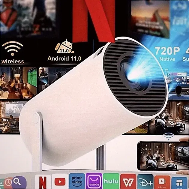 Mini Heimkino-Beamer Android 11 WiFi 6 Bluetooth 5.4 720p 4K Keystone Weiß