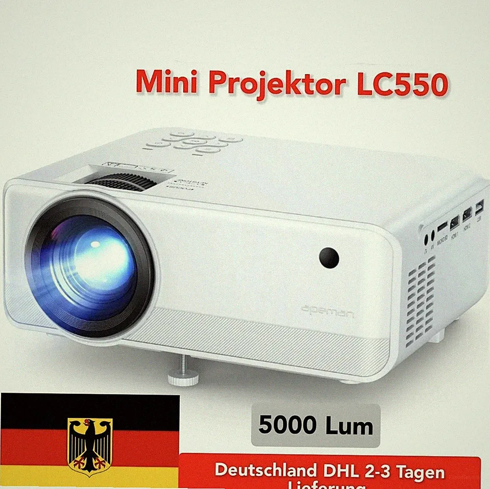 Mini LED Projektor LC550 Beamer Heimkino Beamer WiFi HD HDMI VGA USB Apemann
