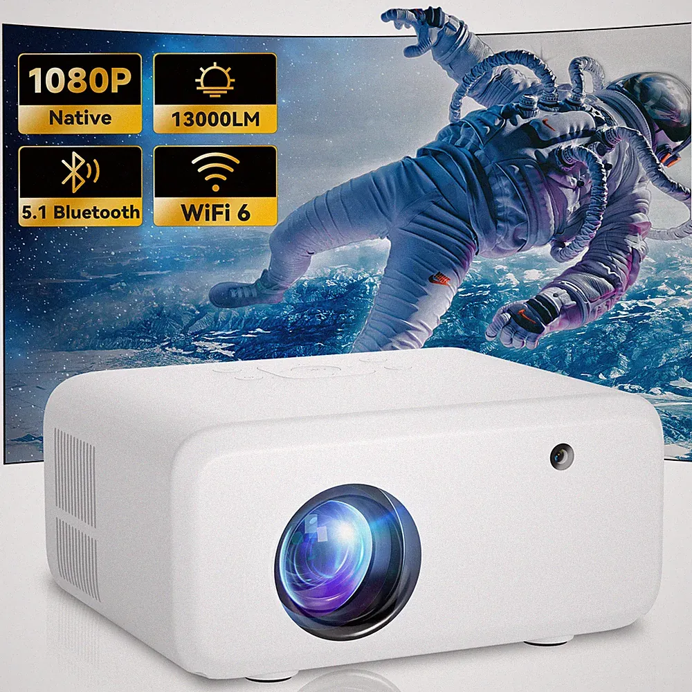 Mini Projektor 1080P 4K 13000LMS LCD WiFi Bluetooth Heimkino Tragbar BT Beamer