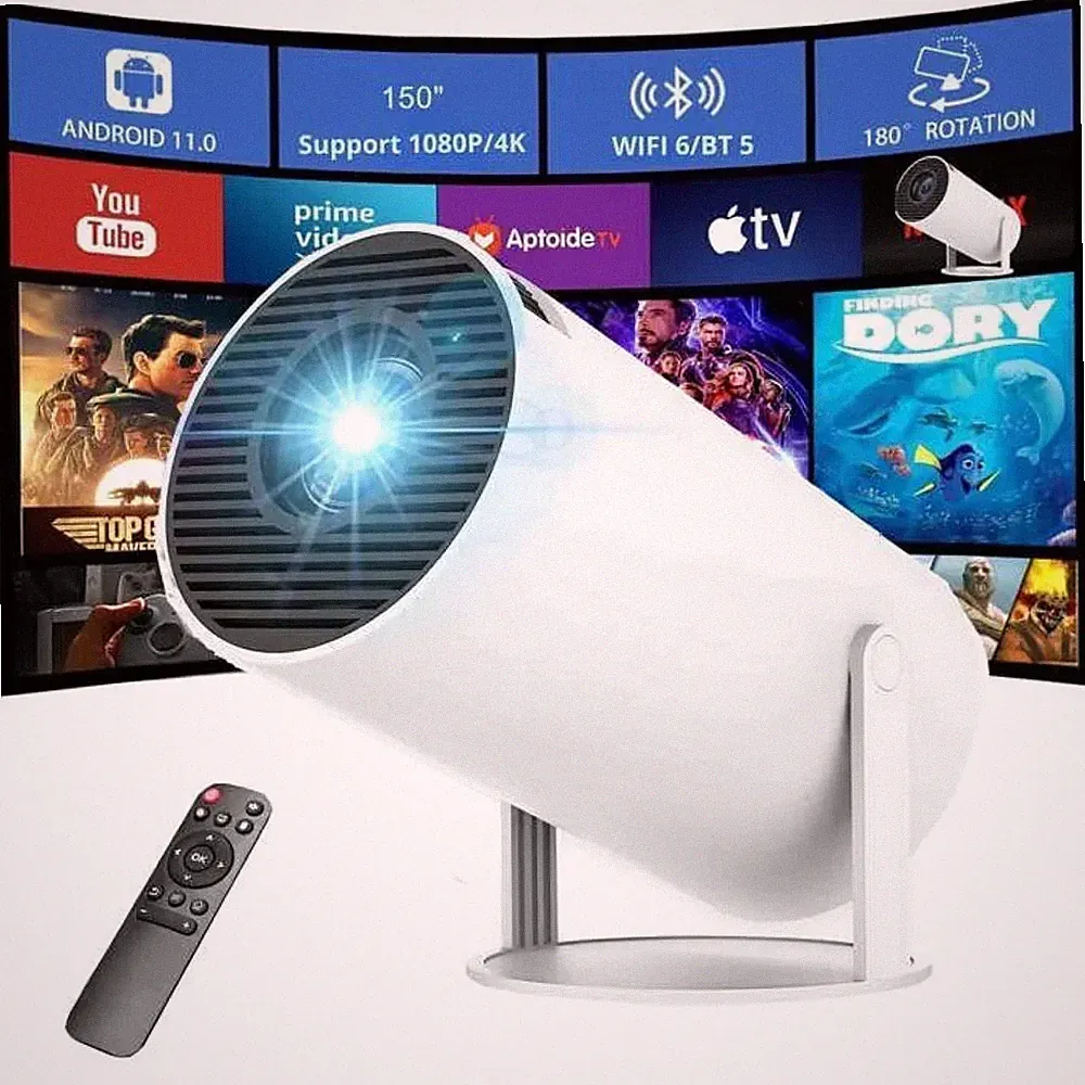Mini Projektor 4K 1080P WiFi 6 BT 5.0 Android 11 180° HDMI USB PS5 Weiß