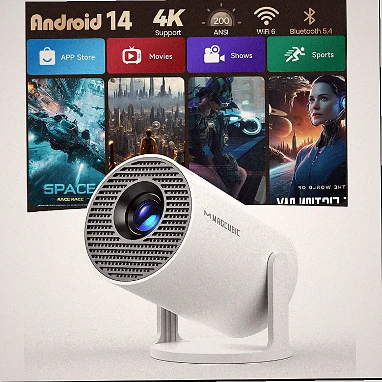 Mini Projektor 4K WiFi 6 Tragbar für Heimkino – Weiß, unterstützt Android 14, BT