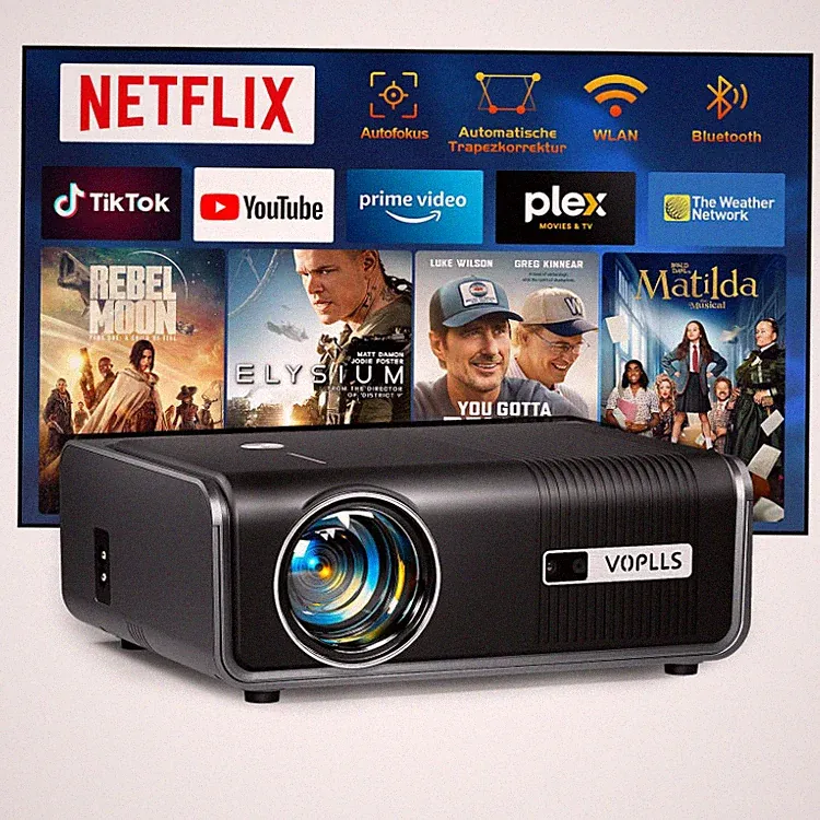 Mini Projektor Beamer 4K HD Autofokus WLAN Bluetooth 700 Lumen Eisenschwarz