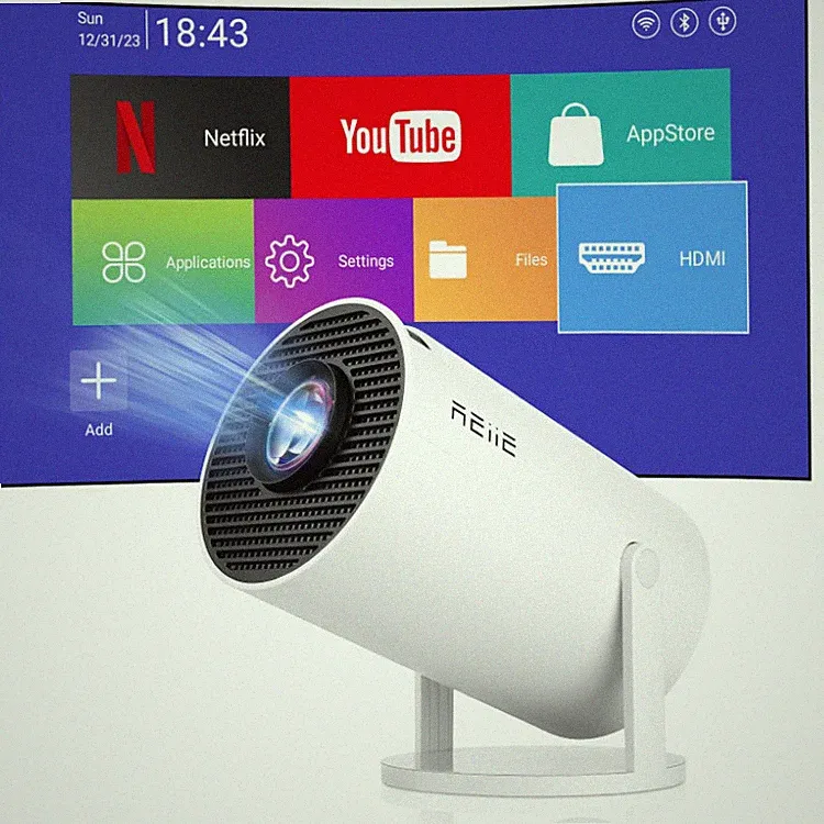 Mini Projektor Tragbarer Beamer Videoprojektor 4K 1080p WLAN 6 Android 11 180