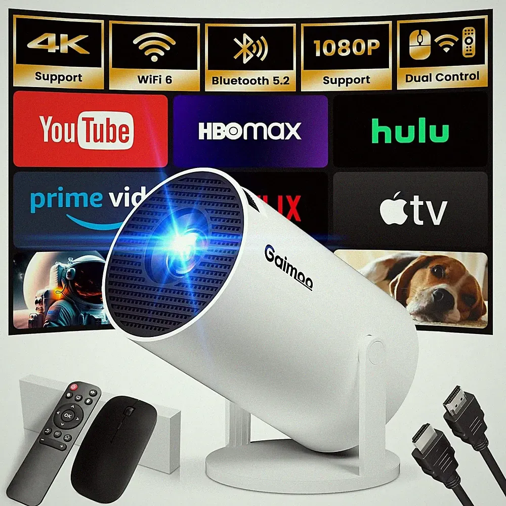 Mini Smart Beamer 1080P Full HD | Android TV mit Apps | WiFi 6 | Bluetooth 5.2