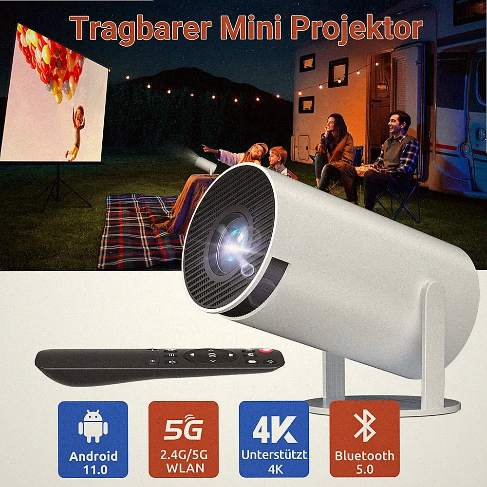 Mini Smart Beamer Full HD 1280P 180°Dreh portable Projector klein Videoprojektor