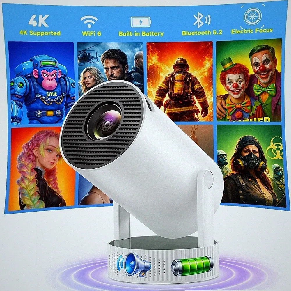 Mini UHD 4K Akku Beamer Heimkino Projektor 5G WiFi Bluetooth Android Taschenkino