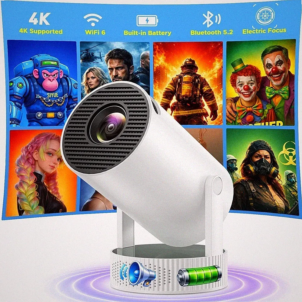 Mini UHD 4K Akku Beamer Heimkino Projektor 5G WiFi Bluetooth Android Taschenkino