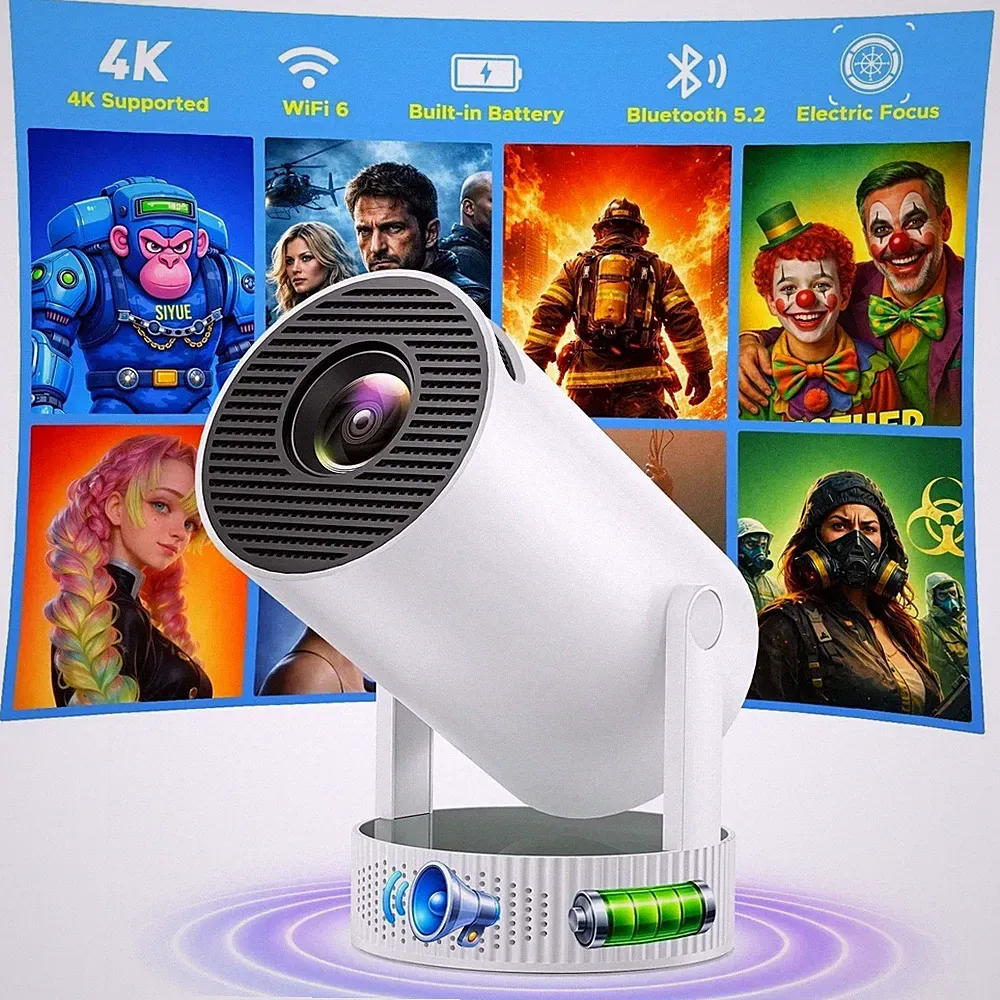 Mini UHD 4K Akku Beamer Heimkino Projektor 5G WiFi Bluetooth Android Taschenkino