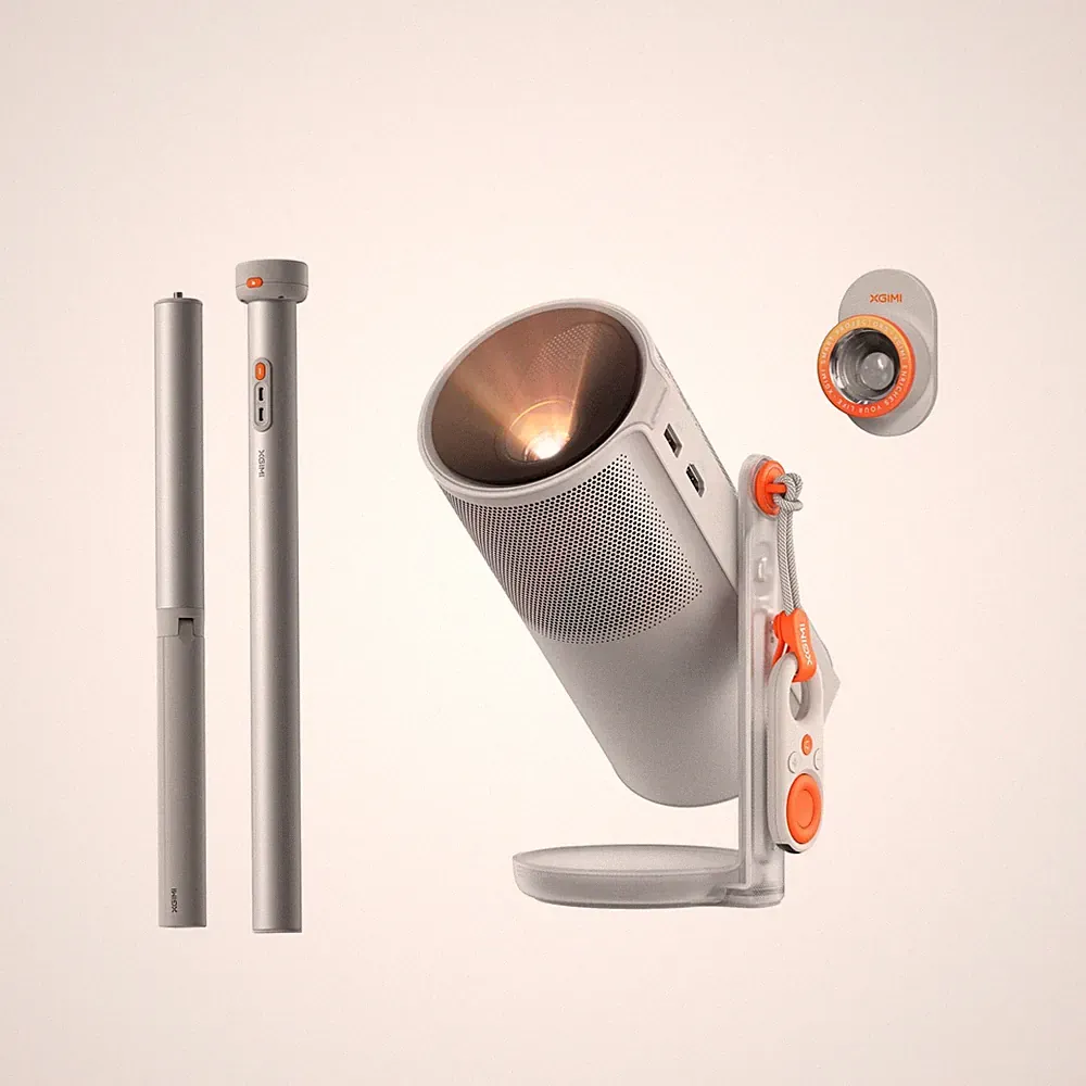 MoGo 4 Mini Beamer Set mit Akku – Smart Outdoor Heimkino mit PowerBaseStänder...