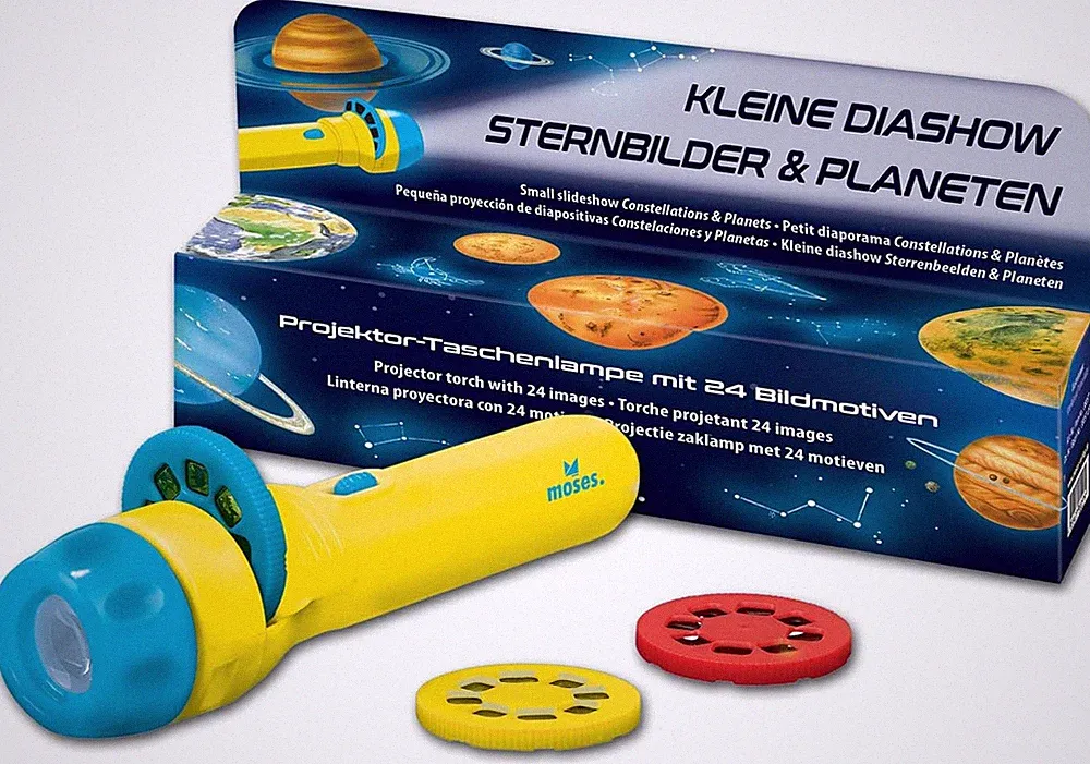 Moses 38057 Kleine Diashow Projektor-Taschenlampe Für Kinder, Mit 8 Planeten Und