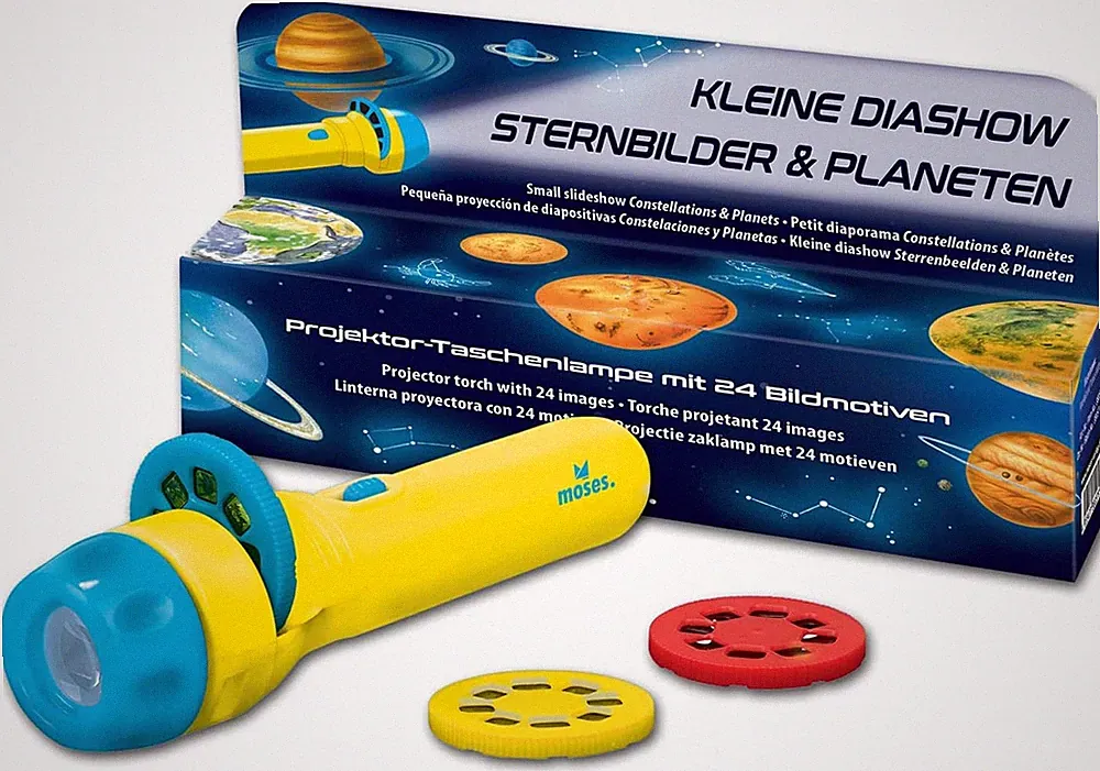 Moses 38057 Kleine Diashow Projektor-Taschenlampe Für Kinder, Mit 8 Planeten Und