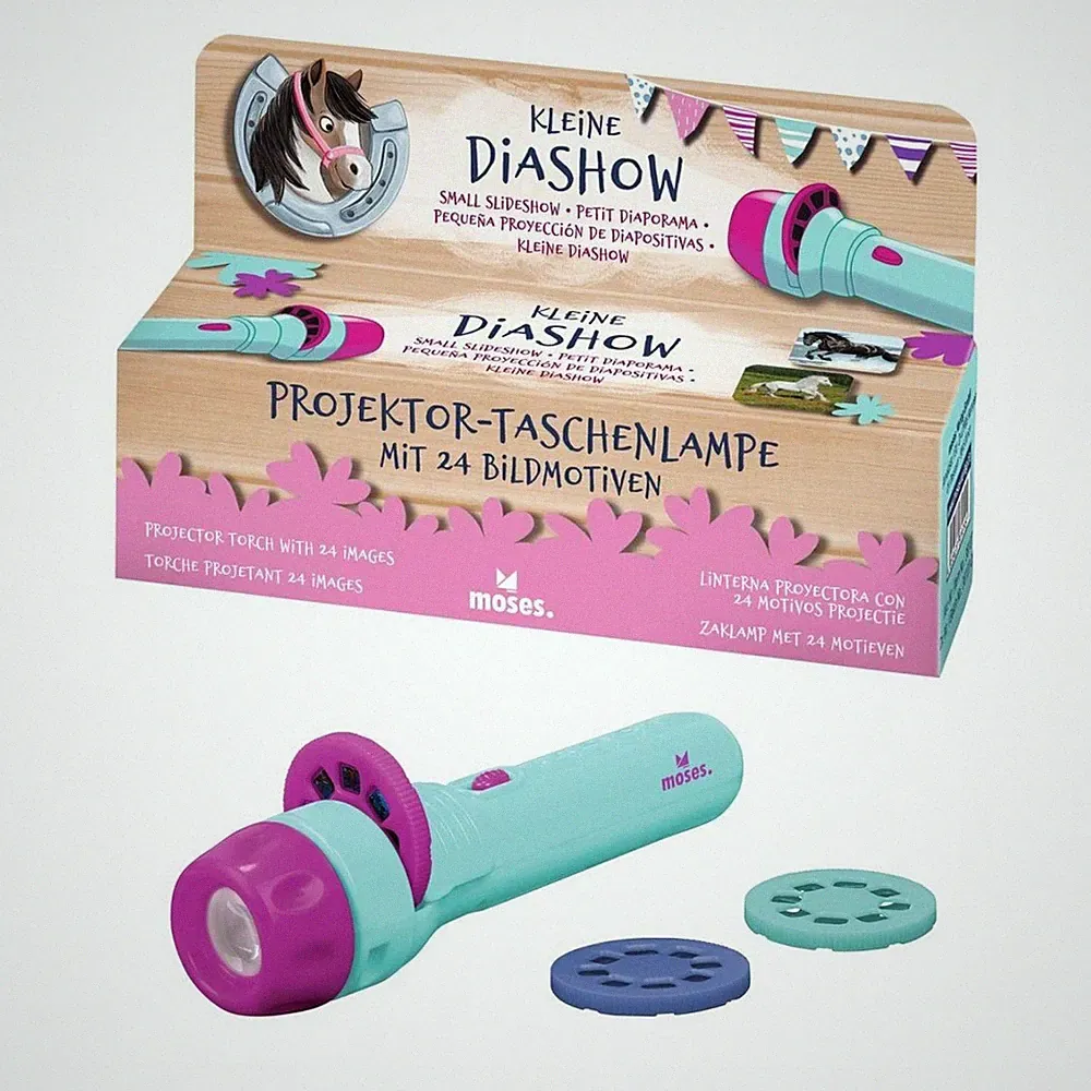 moses - Kleine Diashow Projektor-Taschenlampe für Kinder, mit 24 Pferde Moti