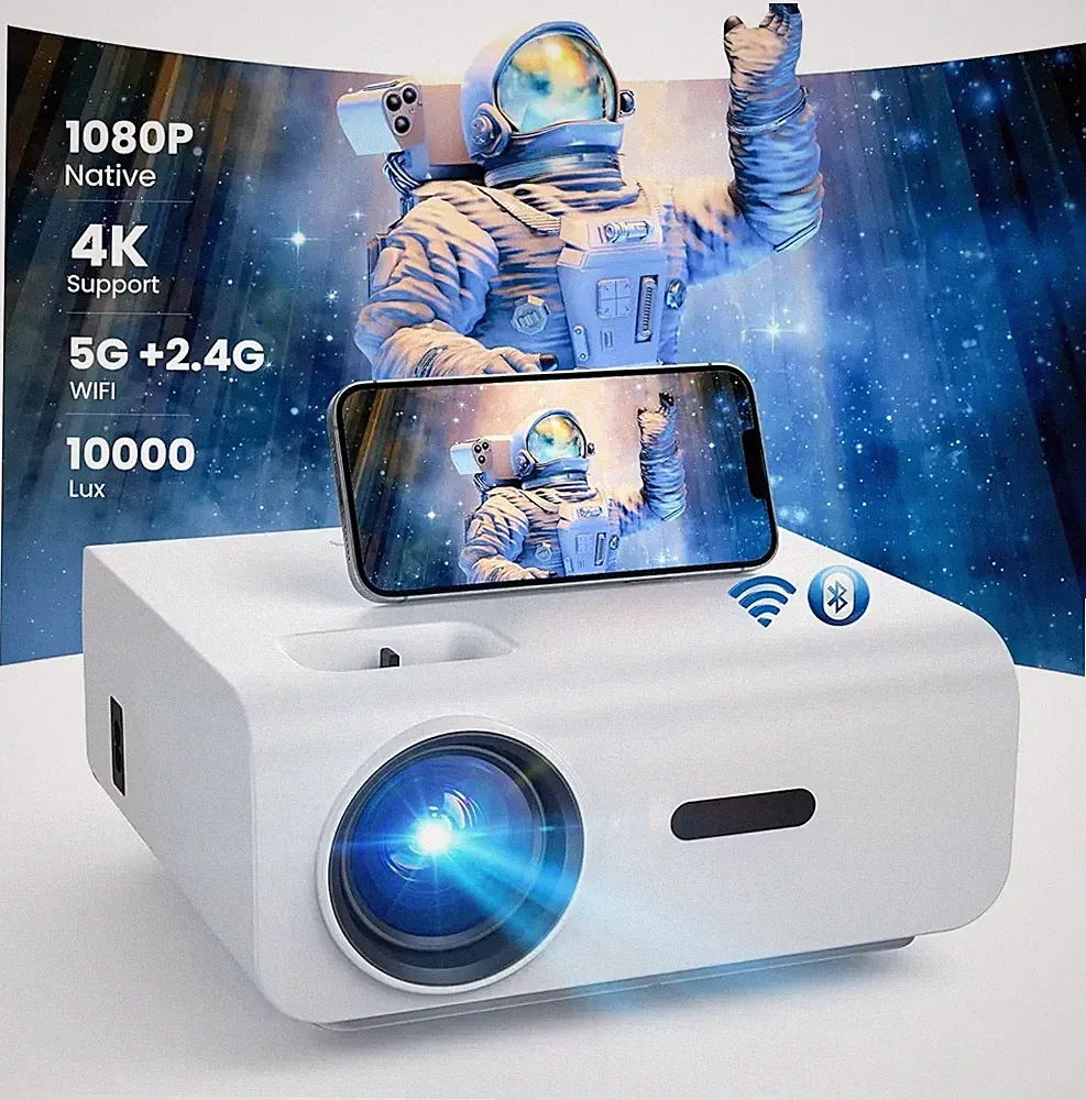 Native 1080P Full HD Beamer, 5G WiFi Bluetooth 10000Lux Heimkino Video Beamer 4K