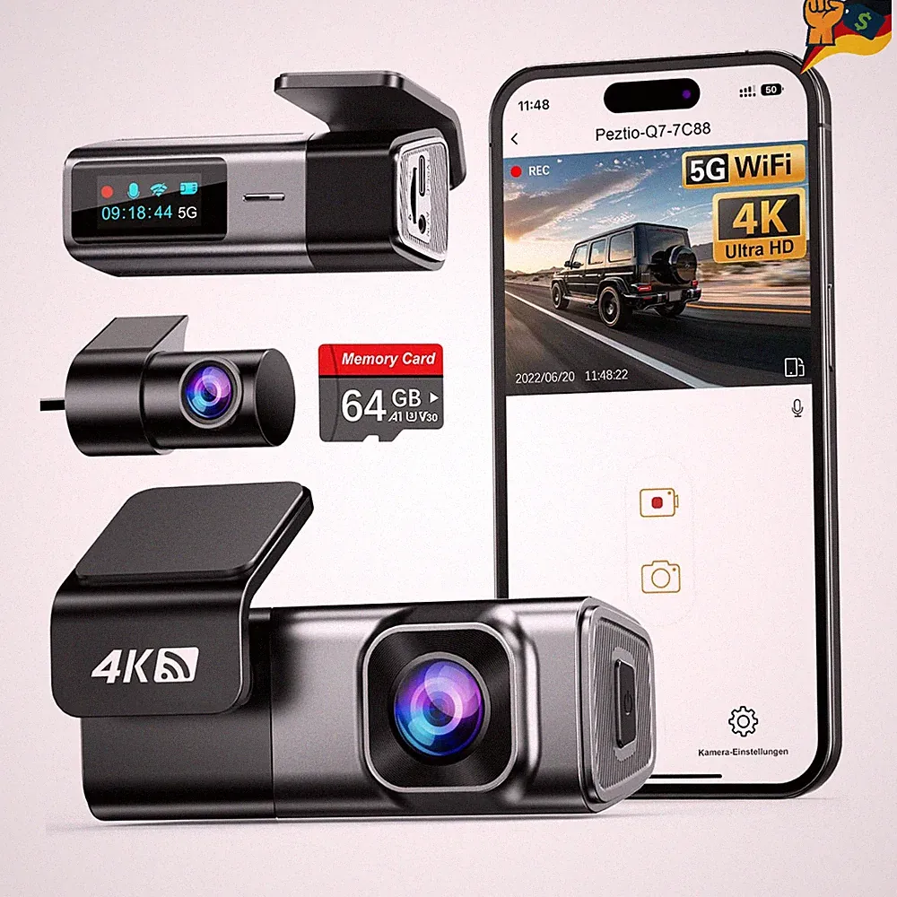Navycrest Q7 Dashcam 4K 1080P, 5GHz WLAN, 32GB Speicher, G-Sensor, Nachtsicht