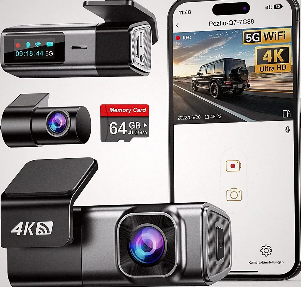 Navycrest Q7 Dual Dashcam 4K 1080P WiFi 5GHz 64GB schwarz Vorne Hinten Parkmodus