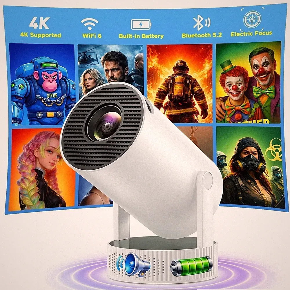 NEU 1080P Mini Heimkino-Beamer FHD 4K Projektor LED WiFi 6 Bluetooth Android TV
