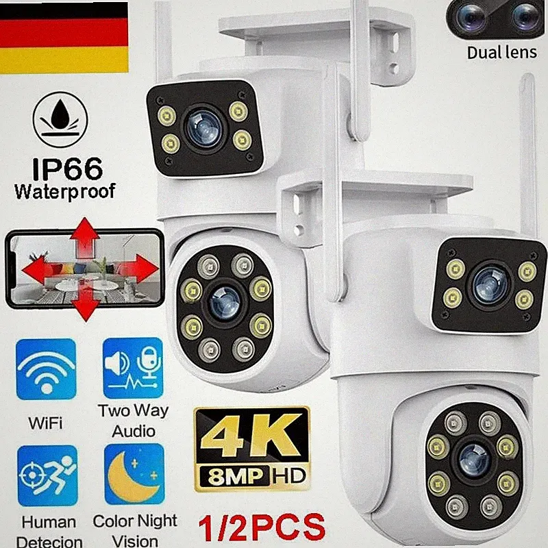 Neu 4K 8MP HD FUNK WLAN WIFI IP NETZWERK CAMERA Outdoor AUßEN ÜBERWACHUNGSKAMERA