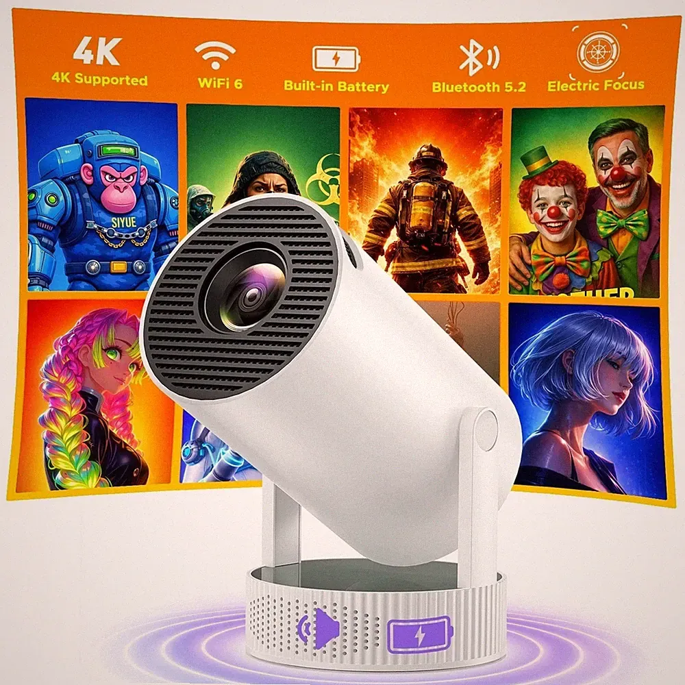 NEU Akku Beamer Projektor 4K UHD WiFi Bluetooth Android TV Heimkino Mini Tragbar