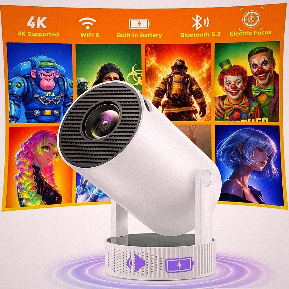 NEU Akku Mini Tragbar Beamer 4K UHD Projektor WiFi Bluetooth Android TV Heimkino