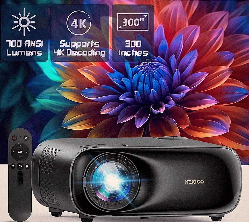 NexiGo PJ40 Beamer mit WiFi & BT, 1080P, 4K, passend für TV Stick, iOS, Andriod