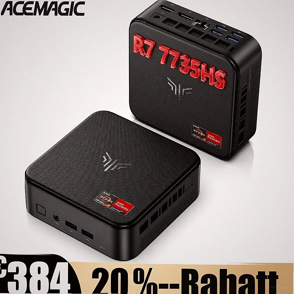 NIPOGI 4K GAMING Mini PC AMD R7 7735HS 24GB LPDDR5 512GB SSD WIFI 6 Win11 PRO