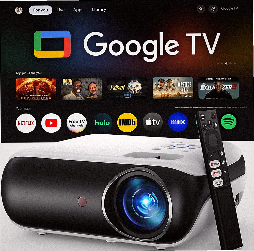 Official Google TV Smart Beamer 4K, HAPPRUN 25000L Full HD Beamer Heimkino Mit D