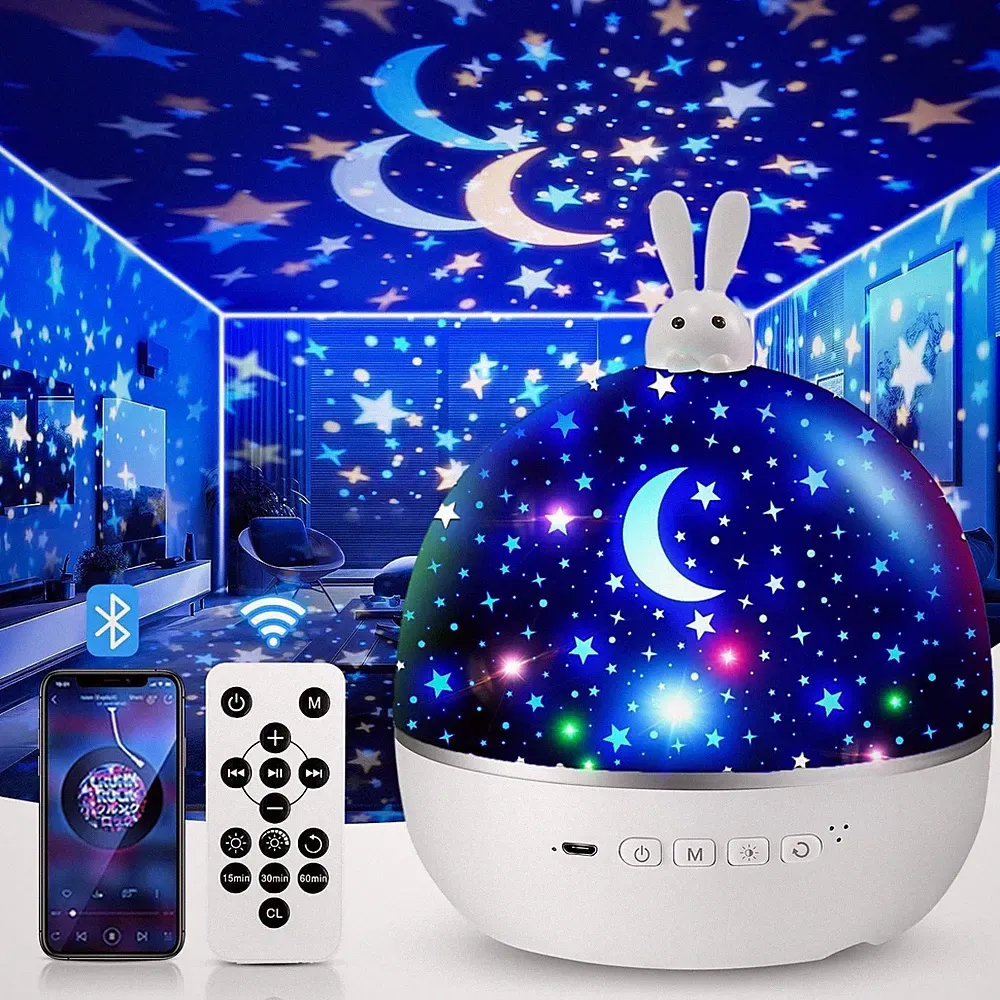 One Fire Sternenhimmel Projektor Hase Nachtlicht Kinder Bluetooth LED USB Akku