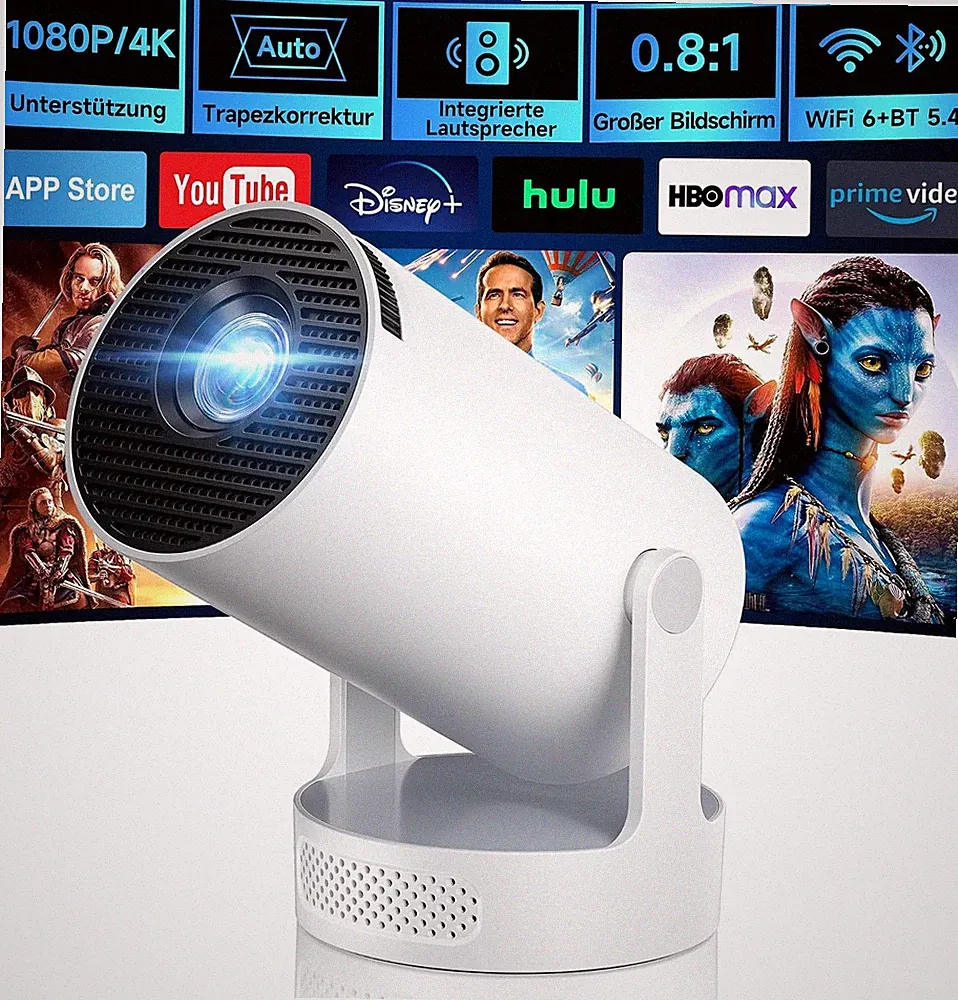 Philoent Mini Beamer Ultrakurzdistanzbeamer 4K 1080P Grauweiß WiFi 6 Bluetooth