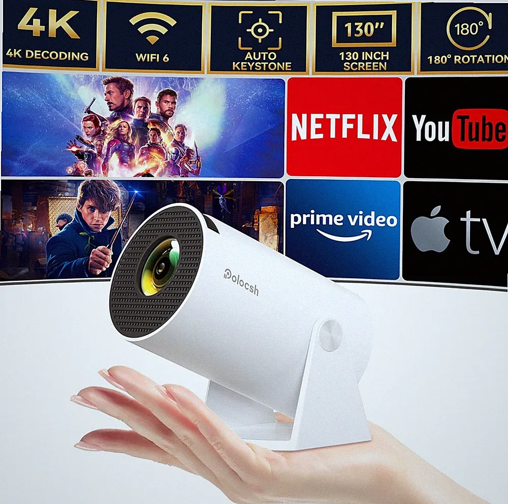 Polocsh-Mini Beamer-WiFi6 und BT5.2-Weiß-4k Full HD1080P Unterstützung-Android OS
